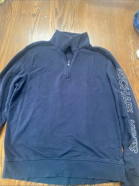 Michael Kors Men’s Navy Half-Zip Sweatshirt with Sleeve Logo